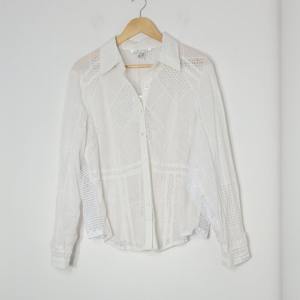 Studio Made NEW White Lace 100% Cotton Button Down Casual Shirt Size XLarge NWT